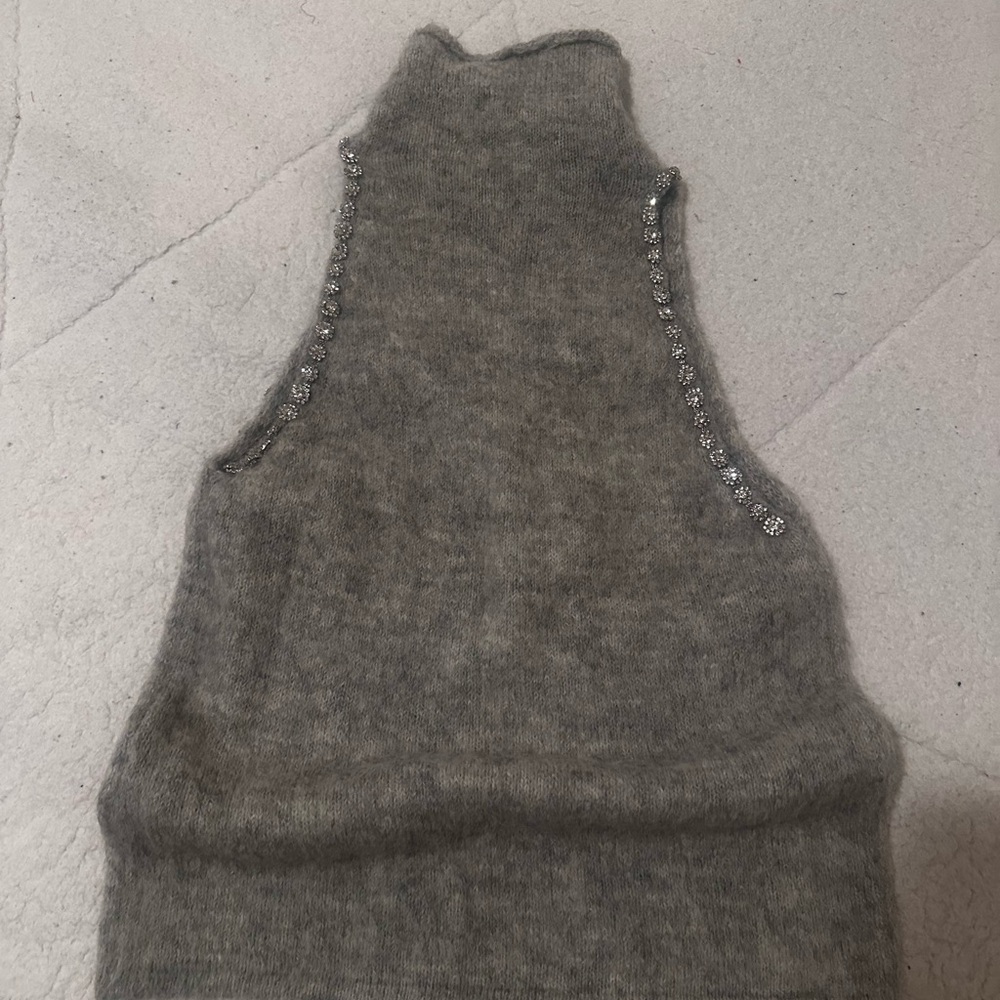 Zara Gray Sleeveless Top with Silver Accents
